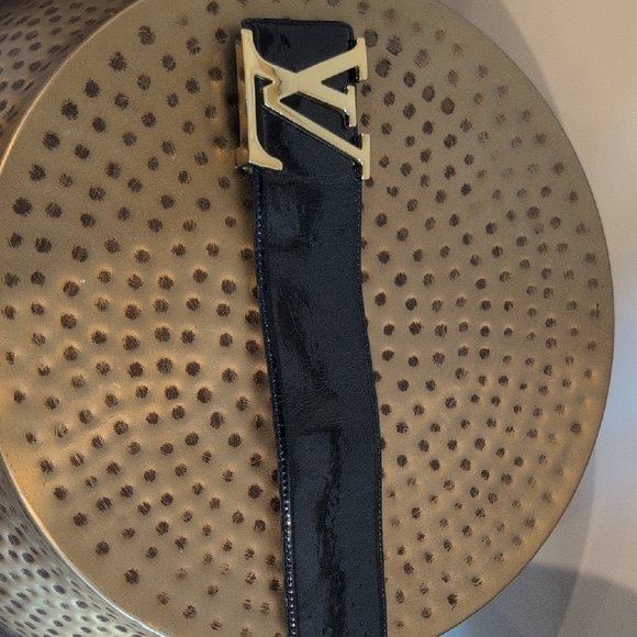 Louis Vuitton Black Belt with Gold LV Buckle